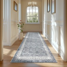 3x8 Vintage Distressed Runner Rug Washable Non-Slip Hallway Indoor Gray picture