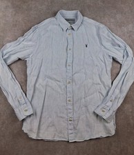 AllSaints Shirt Mens Medium Light Blue 100% Linen Button Long Sleeve Casual picture