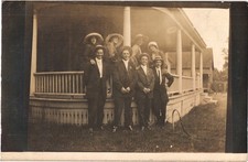 RPPC Group Men Suits Women Hats Porch Building Architecture Early 1900s picture