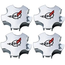 4Pc Fits 2000-2004 C5 Corvette Chrome Wheel Center Caps with Cross Flag Logo picture