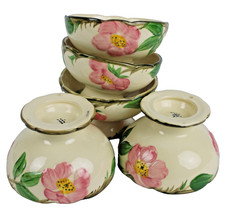 Vintage Set of 5 Franciscan Earthenware Desert Rose Footed Sherbert Bowls picture