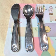 Munchkin Polish Toddler Silverware Set Stainless Steel Fork Spoon Knife Heart  picture