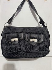 Women’s Black Logo Shoulder Bag Zip Closure Front Pockets Silver Hardware picture