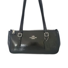 Coach CBJ05 Glazed Leather Asher Shoulder Bag Handbag Black Silver picture