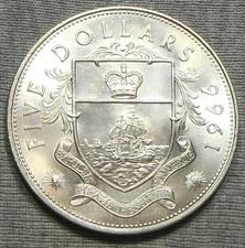 1966 BAHAMAS - $5 DOLLARS - ARMS - 1.253 Oz MINT BU .925 STERLING SILVER CROWN picture