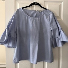 Madewell Light Blue 3/4 Ruffle Sleeve Chambray Blouse Large picture