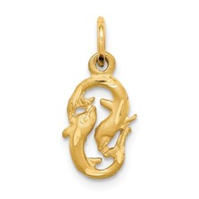 14k Yellow Gold Pisces Zodiac Charm Pendant 0.79 Inch picture