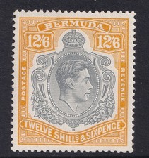 Bermuda Stamps 1948 12/6 grey & Deep Yel orange Issue 10  SG120d MH CV £600 picture