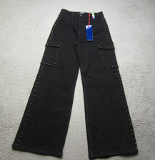 VBRT Vibrant Miu Cargo Jeans Womens 11 Black Studded Wide High Rise Denim picture