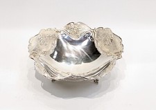Vintage 900 Fine Silver Floral Pattern 3 Foot Bowl picture