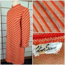 Vtg 60s 70s Stoner Square Nelly Don Mod Shift Dress Psychedelic Striped Knit M/L picture