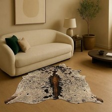 Natural Speckled Tan Brown & White Cowhide Rug – Handmade Hair-On Cow Skin Area  picture