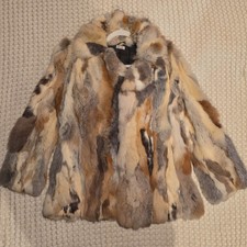 Vintage 100% Genuine Rabbit Fur Belted Coat Size M picture