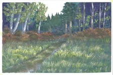 ORIGINAL gouache and watercolor Painting landscape on paper OOAK 6x9