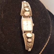 VINTAGE Navajo Sterling Silver Mother Of Pearl Watch Tips Lorus Native American picture