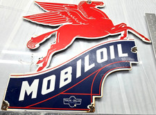 Vintage Mobil OIL Gasoline Sign Pegasus Motor Oil Gas Pump Porcelain Large Sign picture