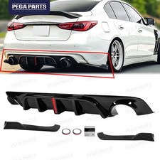 For 2018-2024 Infiniti Q50 Rear Bumper Diffuser Gloss Black w/V2 LED Brake Light picture