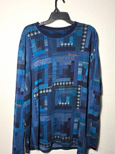 Desigual Teens Blue Geometric Cotton Knit Long Sleeve Crew Neck Tee L picture