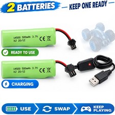 14500 3.7V 500mAh Rechargeable Lithium Battery 2PCS with USB Charger for RC Toys picture