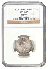 1920 France silver 1 Franc, NGC MS-65 picture