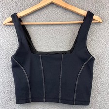 New Glyder Corseted Bra Black White Contrast Stitch Square Neck Tank Top M picture