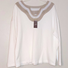 J.Jill Pure Jill Sweater-trim Sweatershirt Crochet-style Trim Neck Womens Sz XL picture
