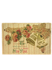 Antique 1910 Embossed New Year Postcard Bells Roses Glitter Ed Lowey Unposted picture