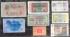 RARE German Banknote Set WWI & Hyperinflation 1908–1923 (8 Notes) - 100+ Yrs Old picture