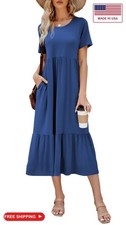 Summer Dresses for Women Flowy Maxi Sundress Sea Blue picture