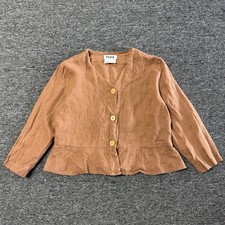 Flax Brown 100% Linen Lagenlook Boho Button Up Blouse Top Vintage 90s Sz S picture