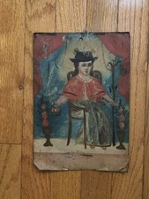 Rare Mexican 19th century Retablo oil painting on tin picture