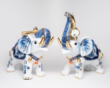 Chinoiserie Musical Elephant Pair Blue White VINTAGE picture