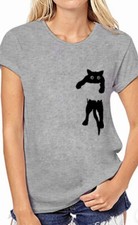 New Lilicloth Size Large White Top With Cute Black Cat In Faux Pocket Sz L picture