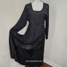 The Paragon Maxi Black Dress RenFest Whimsygoth Embroidered Mixed Media sz L picture