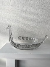 Vintage Scandinavian Art Glass Viking Ship Longboat Centerpiece Bowl picture