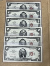 (6) 1953 $2 Red Seals US banknotes 6 Consecutive Serial NumbersREAD DESCRIPTION picture