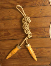 Vintage Wooden Handle Jump Rope Yellow Sports Gym Decor Braided Rope Patina picture