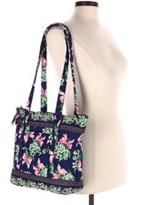 NWOT Vera Bradley Floral Vintage 90 Cotton Pink &Blue Quilted Large Zip Tote Bag picture