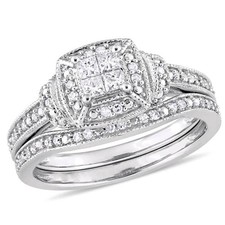 AMOUR 1/3 CT TW Diamond Halo Vintage Bridal Set In 10K White Gold picture
