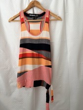 Desigual Colorful Colorblock Racerback Striped Tank Top with Side Tie, Size S picture