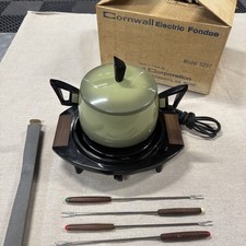 Vintage Cornwall Electric Fondue Pot Model 5297 Avocado green original box picture