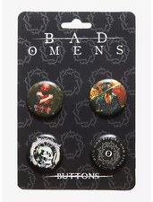 Official BAD OMENS Button Badge Pin Set Of 4 BRAND NEW ON CARD picture