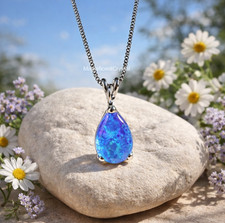 Blue Opal Teardrop Pendant Crystal Necklace Women Healing Energy Stone Jewelry picture