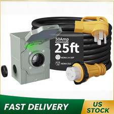 50 Amp 25FT Generator Power Cord and Power Inlet Box 14-50P Male to SS2-50R STW picture
