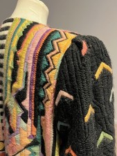 RARE VTG  80s Coat Wearable Art Wool Geometric, Chevron, Zig Zag Rainbow Pastels picture