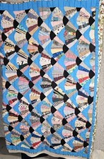 Vintage Grandmother's Fan Handstitch Patchwork Quilt Floral Scrap Crazy 82x63  picture