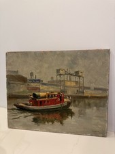 Vintage Original Oil on Canvas By Donald G. Renner Chicago Industrial Cityscape picture