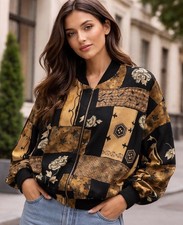 Vintage Cascais of California Patchwork Women’s Jacket  Size XL Black Gold picture