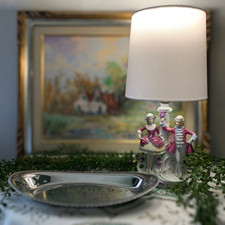 Vintage 1950s German Porcelain Figurine Lamp Rococo Couple Rewired New Shade picture