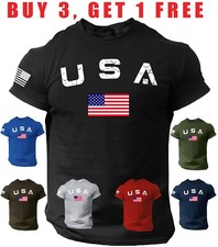 New Men's USA Flag T Shirt American Patriotic 100% Cotton picture